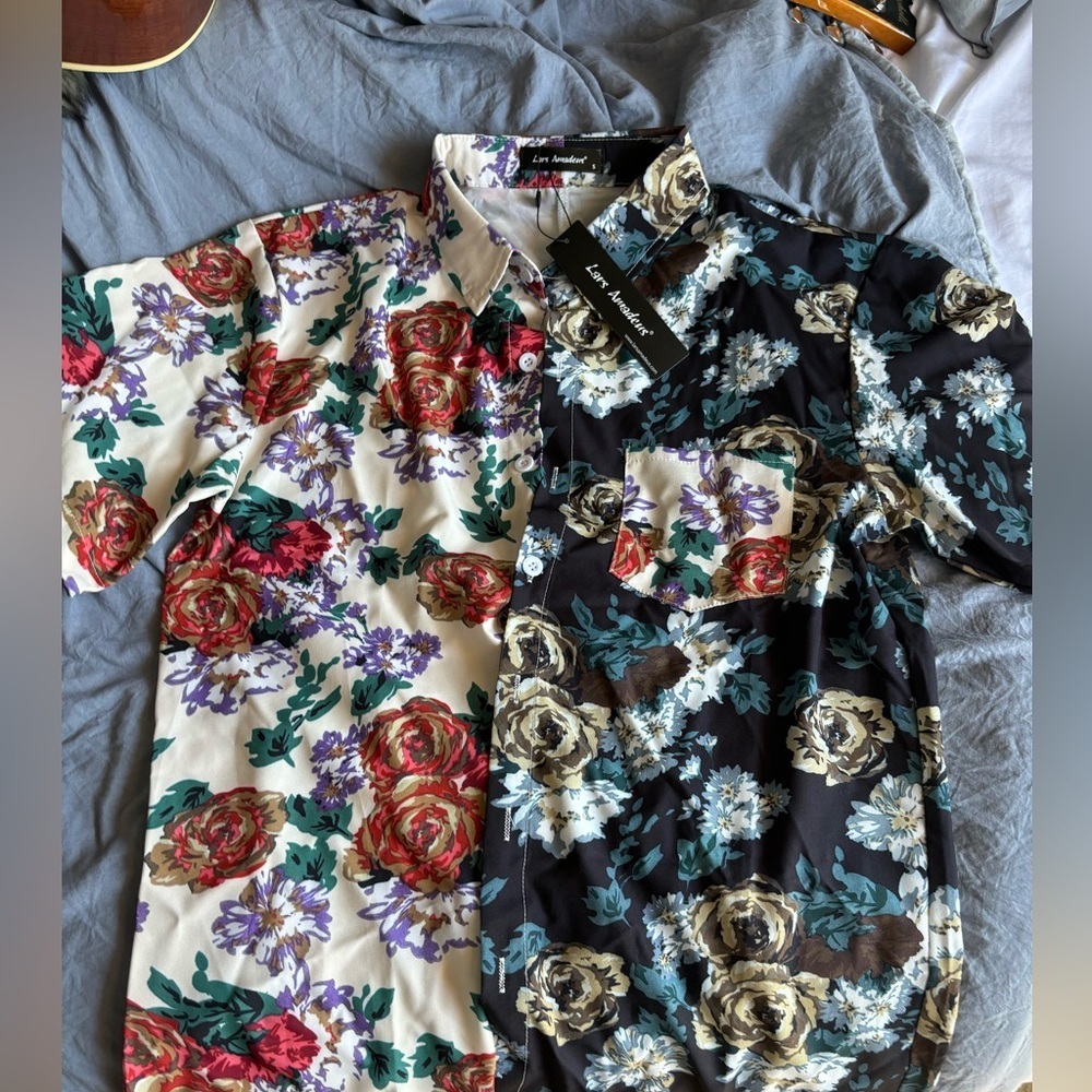 lars amadeus Floral Multicolor Split Shortsleeve TShirt NEW TAGS Size Small